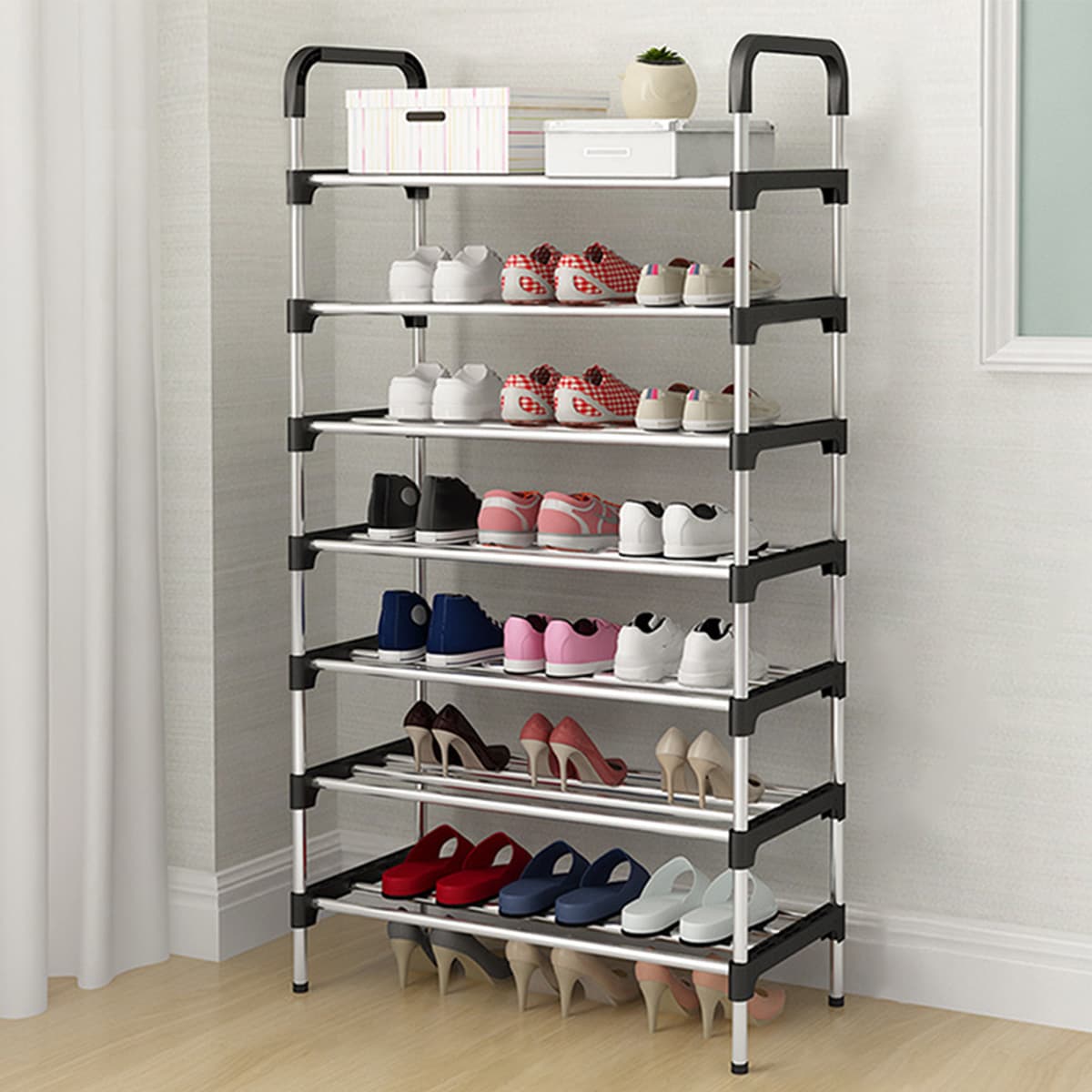 7-tier shoe rack loaded